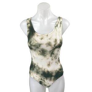 Don't Ask Why Green Cream Tie Dye Ribbed Knit Sleeveless Tank Bodysuit Top OS